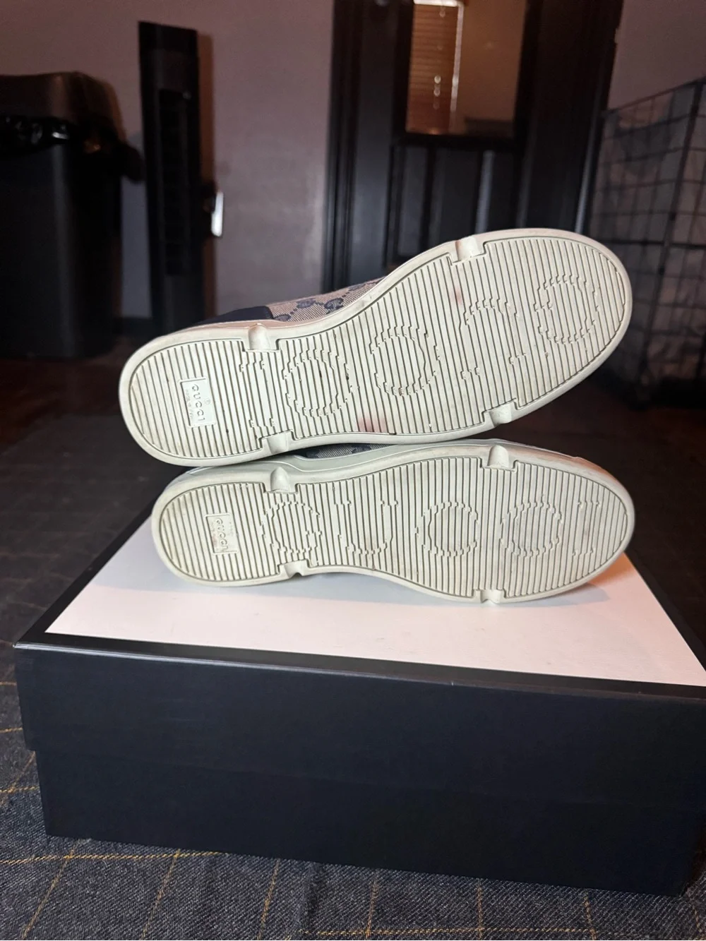 Men’s Gucci Navy and Beige GG Canvas High-Top Sneakers